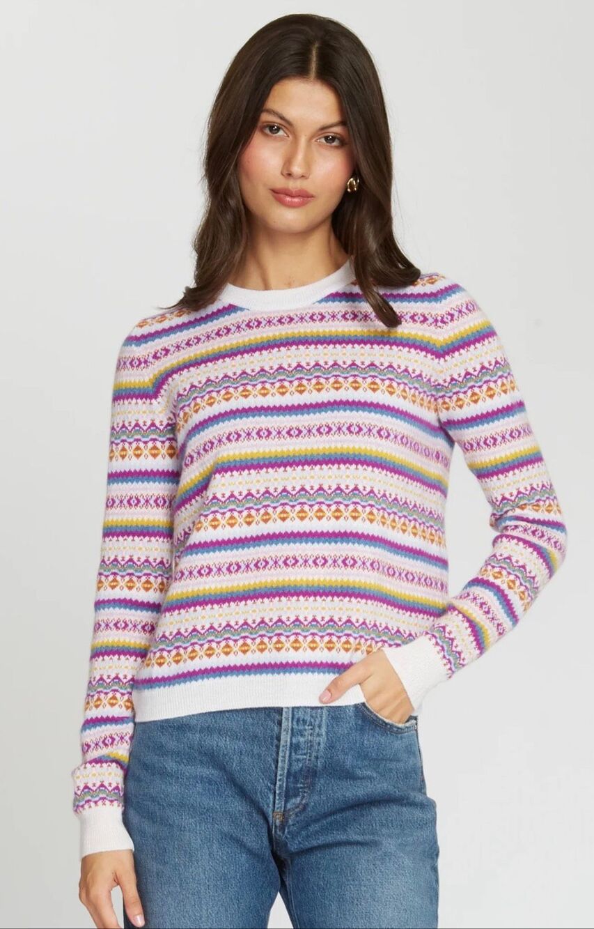Autumn Cashmere 100% Cashmere Fair Isle Crew Sweater In Bright Combo Small